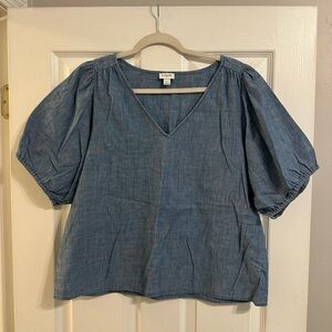 J. Crew Blue Deniun Short Sleeve Blouse - Size L